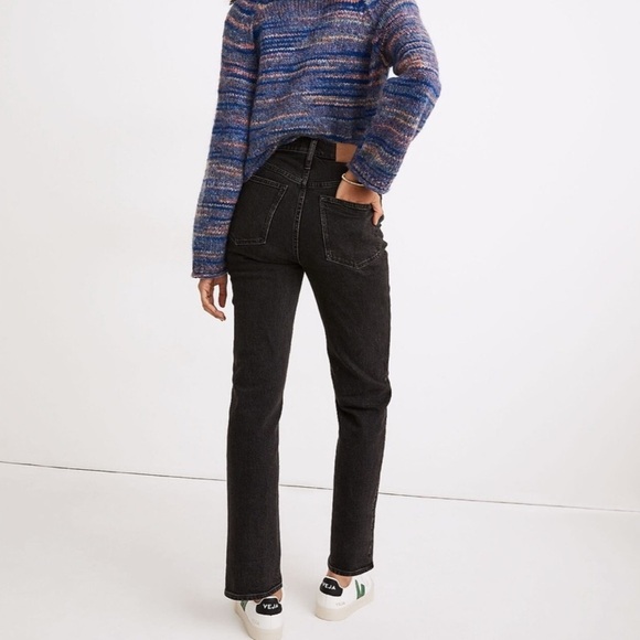 Madewell The Mid-Rise Perfect Vintage Straight Jeans Black Rosella Ripped - Picture 3 of 9